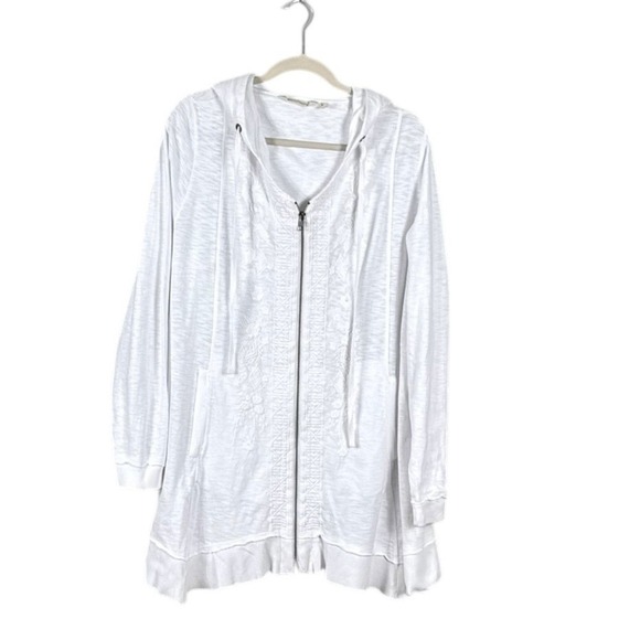 Soft Surroundings Womens Embroidered Hoodie Jacket 2X White Bohemian Oversized - Picture 2 of 6